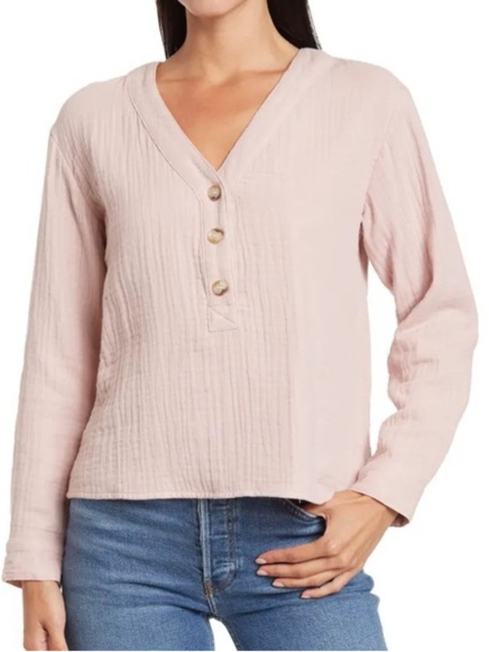 Madewell Lightspun Evert Sz M Double Cotton Wisteria V-Neck Top